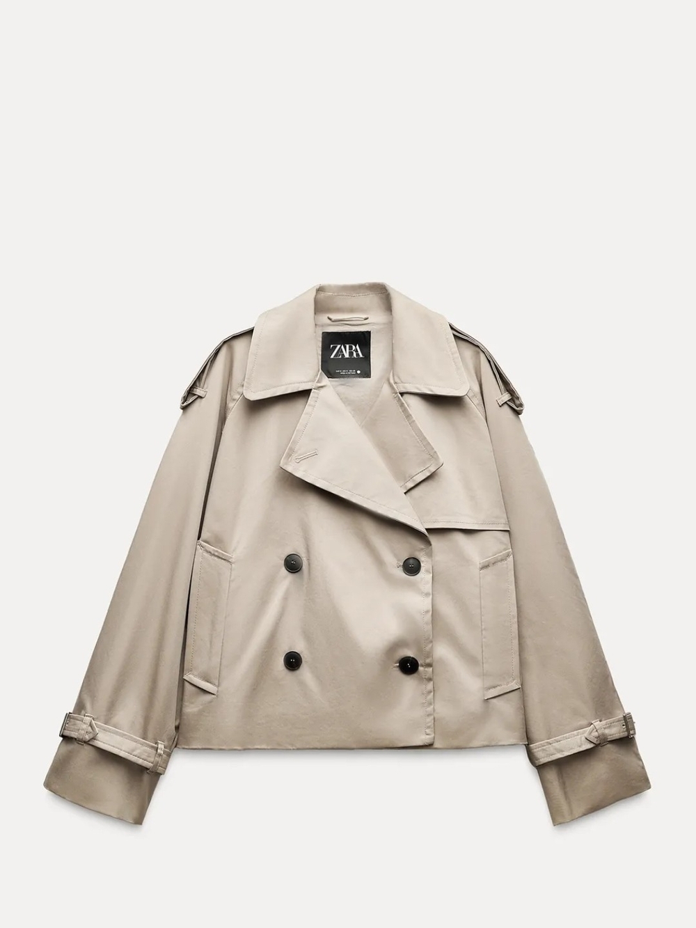 Zara Short Double-Breasted Trench Coat in Light Beige